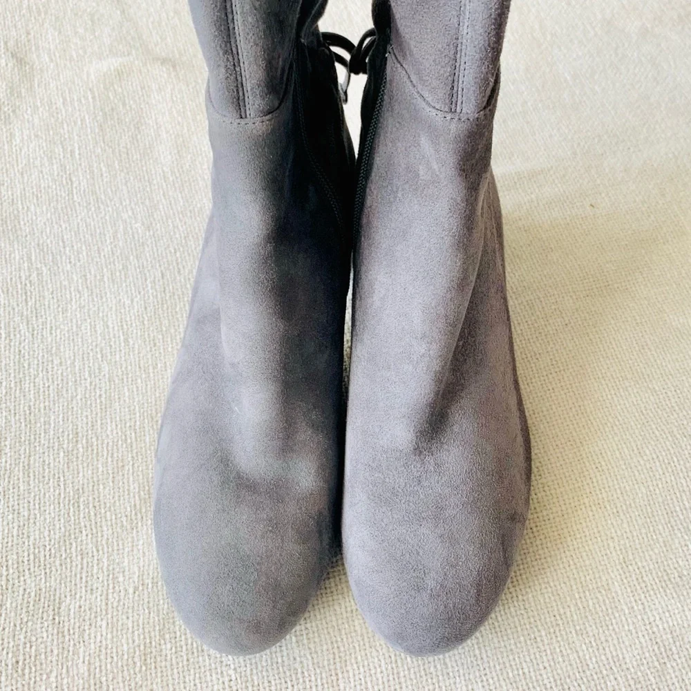 Tory Burch Laila Gray Suede Stretch Over The Knee Boots Size 5 Block Heel OTK